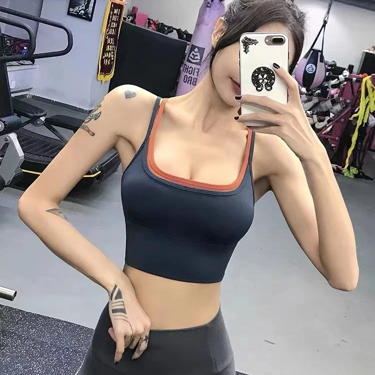 双层运动背心瑜伽健身高强度防震文胸收副聚拢美背假两件BRA