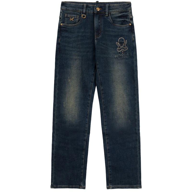 【DA双刀】秋冬新款休闲深宝石蓝时尚百搭微阔弹力水洗直筒裤-018