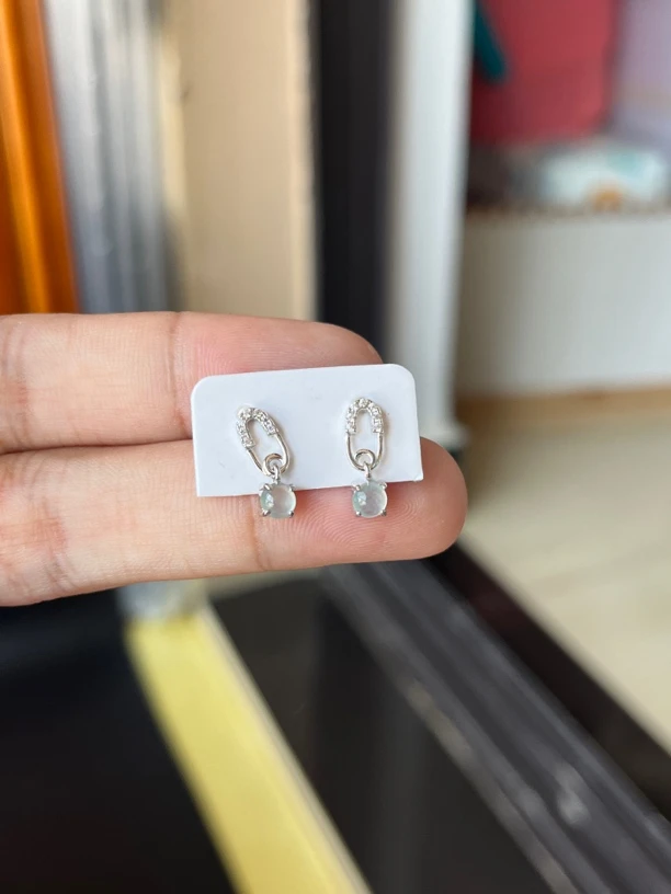 s925银镶翡翠冰种蛋面时尚休闲百搭款耳钉