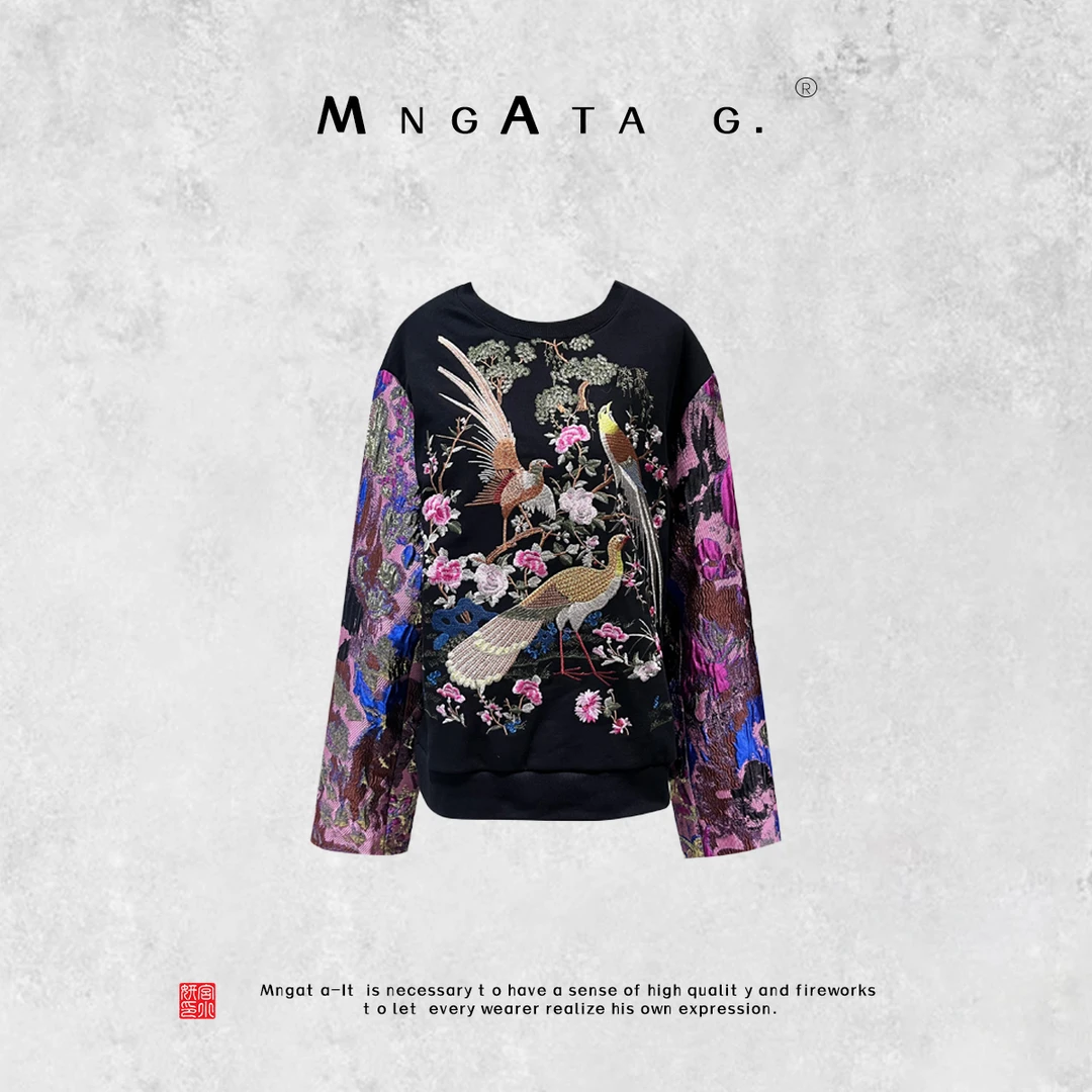 MNGATA G.宫小妍【百鸟朝凤】秋冬新中式刺绣复古卫衣上衣3072419