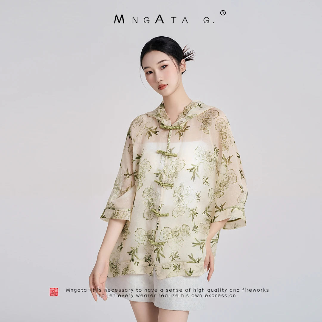 MNGATA G.宫小妍【青玉竹】夏日新中式国风穿搭真丝短外套4060506