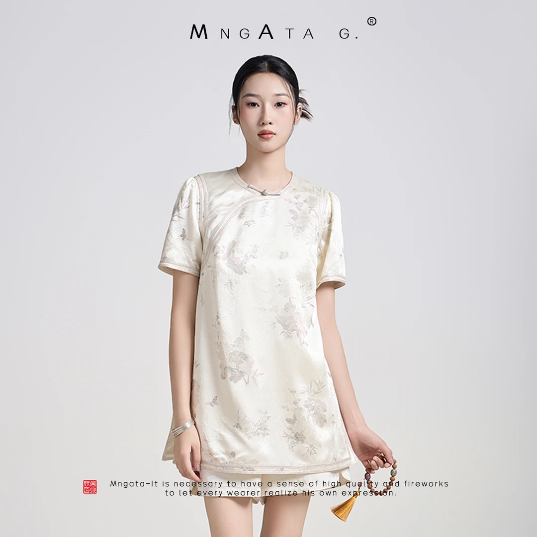 MNGATA G.宫小妍 【梨花似雪】早秋新中式穿搭清凉醋酸上衣4X040587