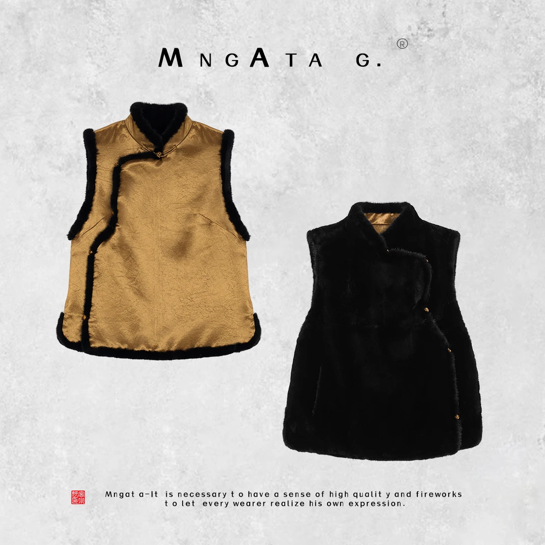 MNGATA G.宫小妍【曼奢皮草·值千金】新中式獭兔拼水貂马甲X280227