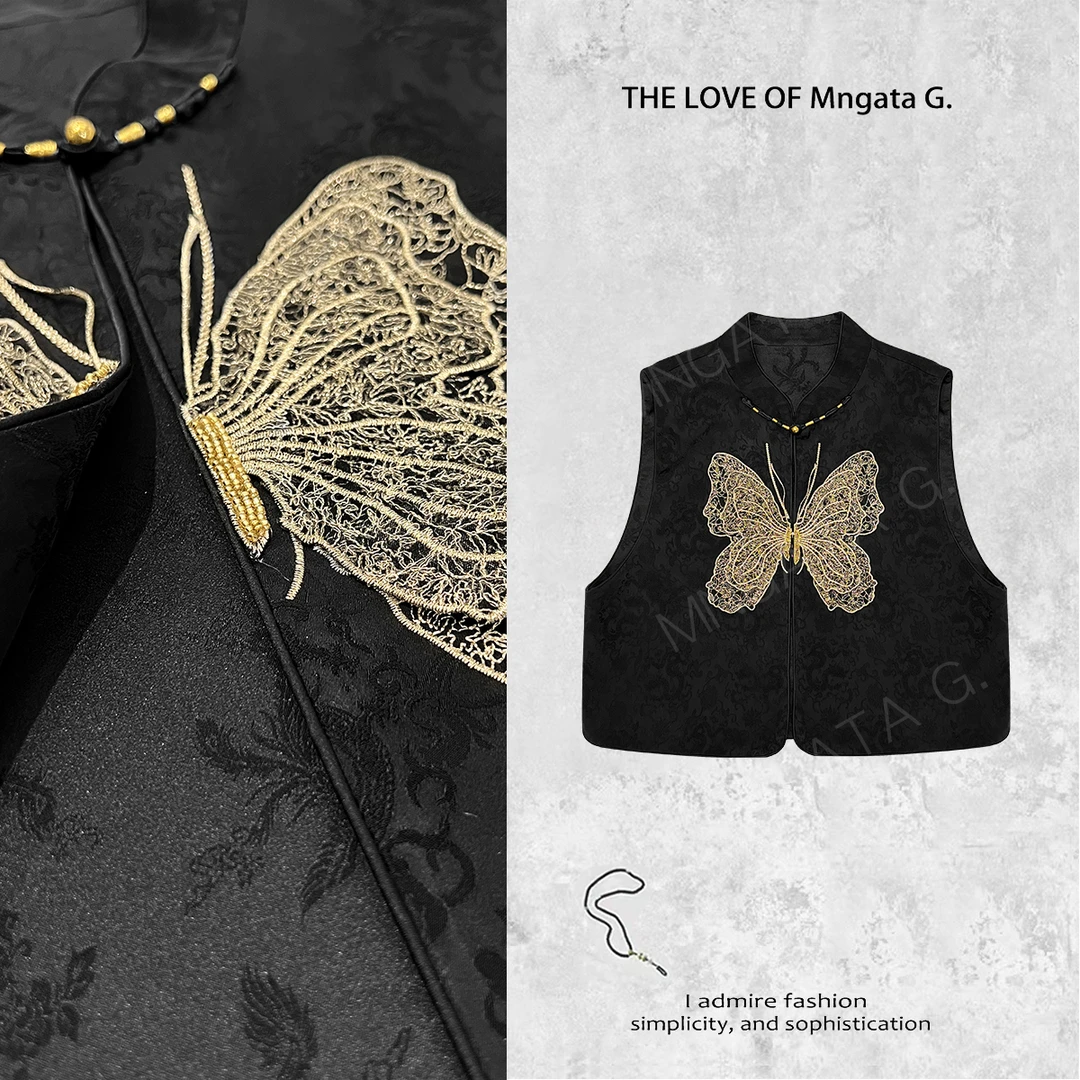 MNGATA G.宫小妍 【黑金蝴蝶】秋冬新中式中国风坎肩马甲4X031889