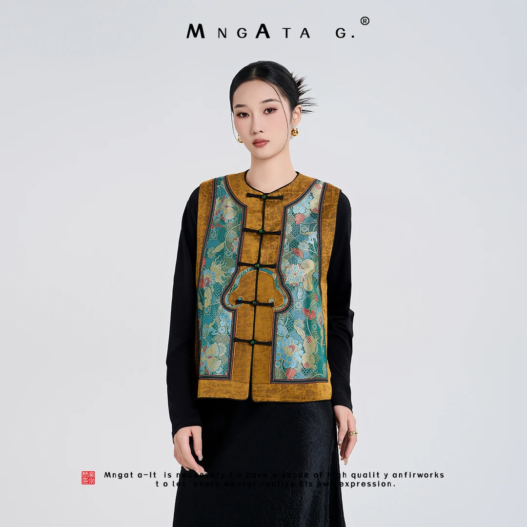 MNGATA G.宫小妍【金龟宝相莲花纹】早秋新中式桑蚕丝马甲X280308