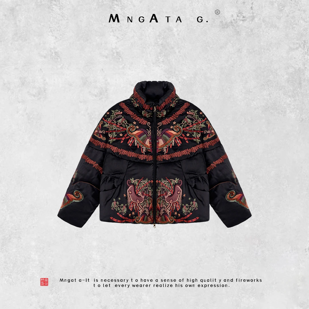 MNGATA G.宫小妍【苗绣·腊月红】白鹅绒中式国风短外套秋冬C020030