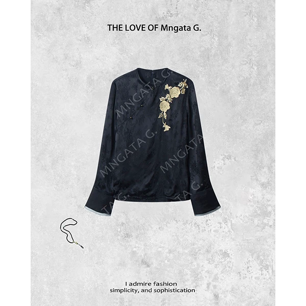 MNGATA G.宫小妍 【一叶知秋】秋冬新中式中国风真丝上衣24990110