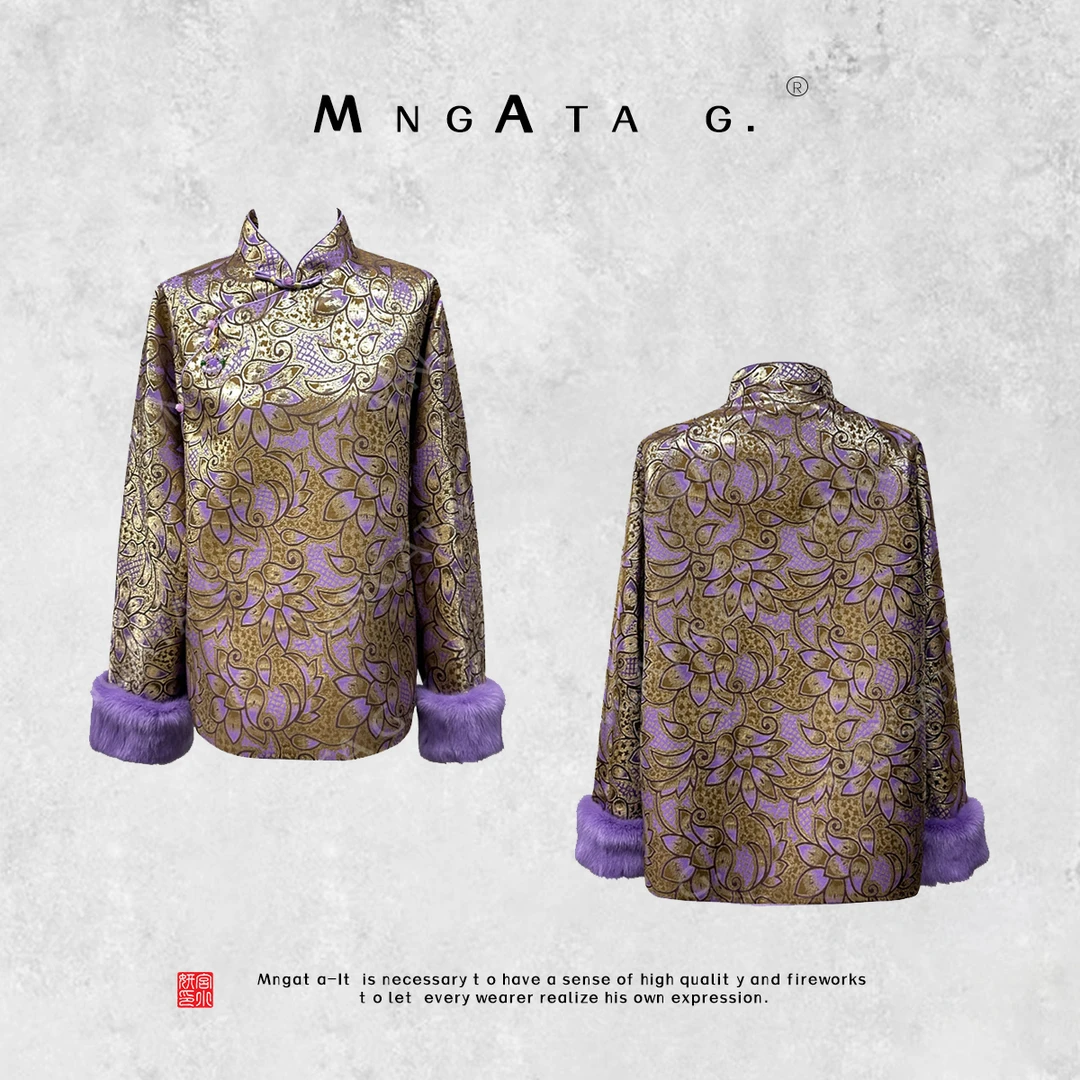 MNGATA G.宫小妍 【中古紫莲】秋冬新中式中国风拼水貂上衣23110502
