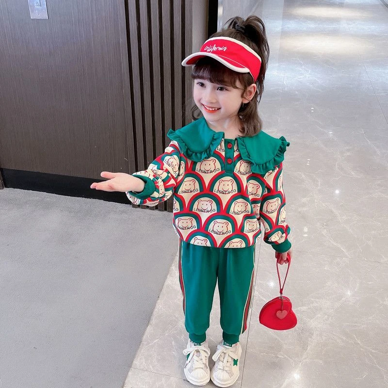 娃娃领春季新款女童装时髦套装洋气网红炸街女宝宝小童女宝春秋款
