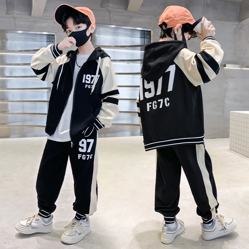 男童春款套装2024春季儿童装新款中大童连帽套装男孩运动儿童套装