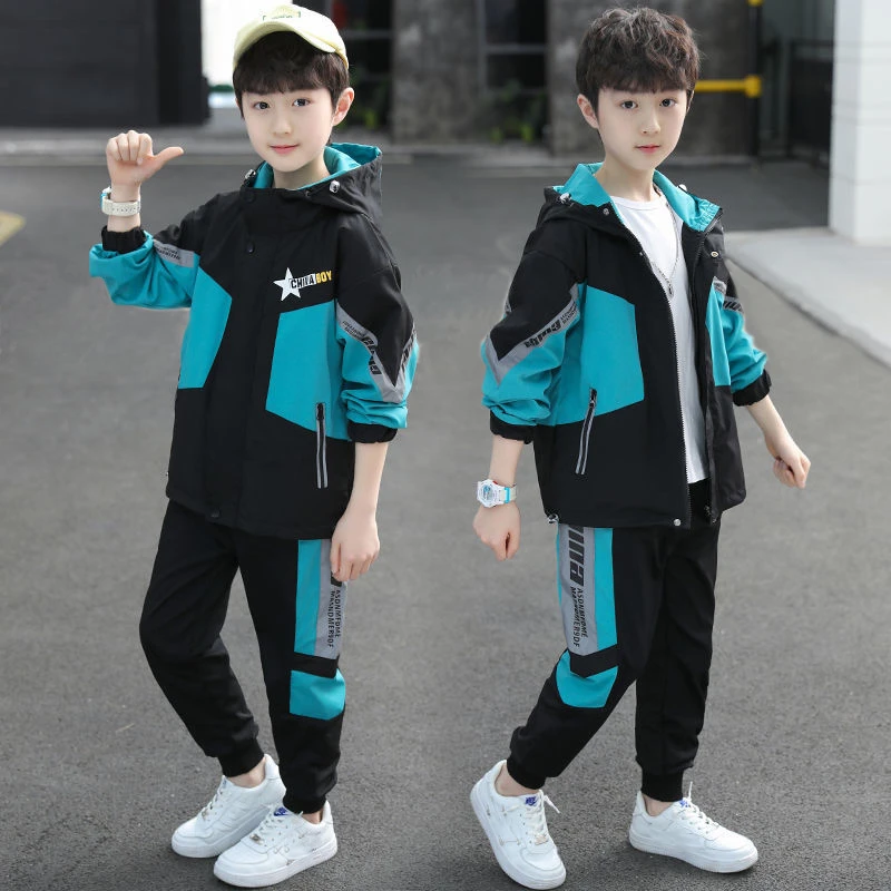 男童秋装套装2024洋气中大童连帽三件套春秋款儿童装秋款男孩童装