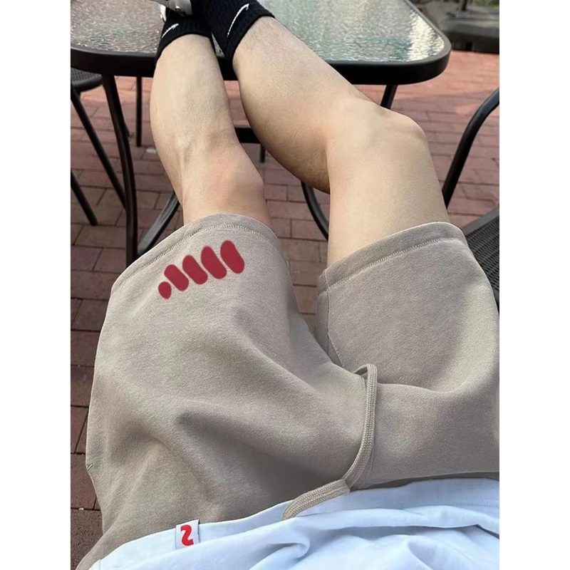 夏季美式重磅休闲裤宽松健身篮球裤直筒裤纯色男士短裤百搭运动