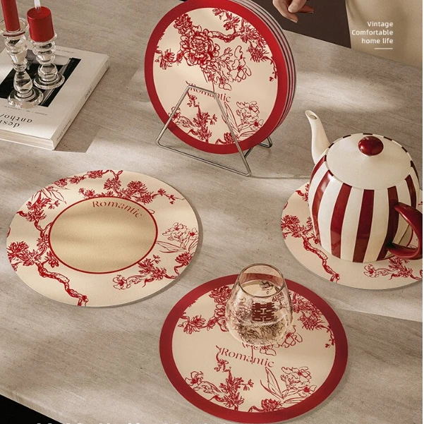 现代简约红色杯垫餐盘吸水隔热垫餐垫防烫锅碗垫新年装饰家用杯垫