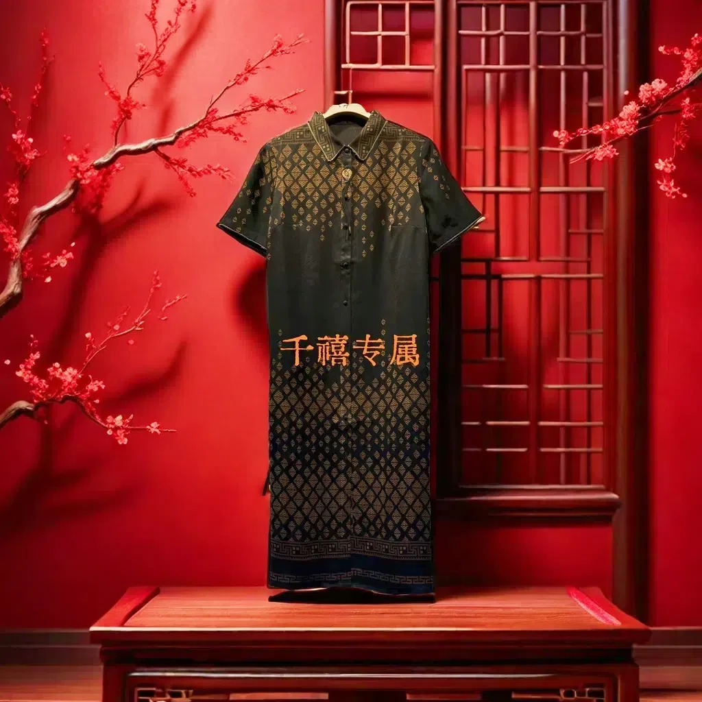 【千禧专属】235气质时尚夏季复古春夏长款提花桑蚕丝香云纱连衣裙