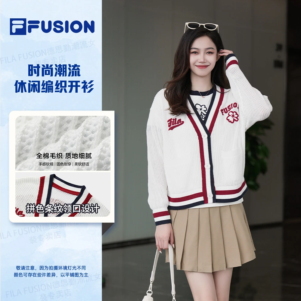 FILA斐乐女士春季新款复古风百搭休闲条纹刺绣外套T11W432401