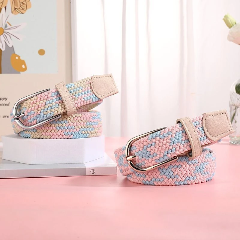 懒人免打孔百搭学生皮带女士百搭牛仔裤帆布腰带编织松紧弹力针扣