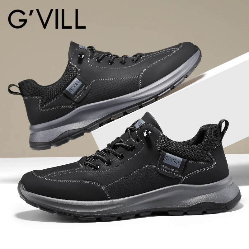 G'VILL/贵之步男士真皮鞋黑色百搭商务皮鞋软底户外防水休闲皮鞋
