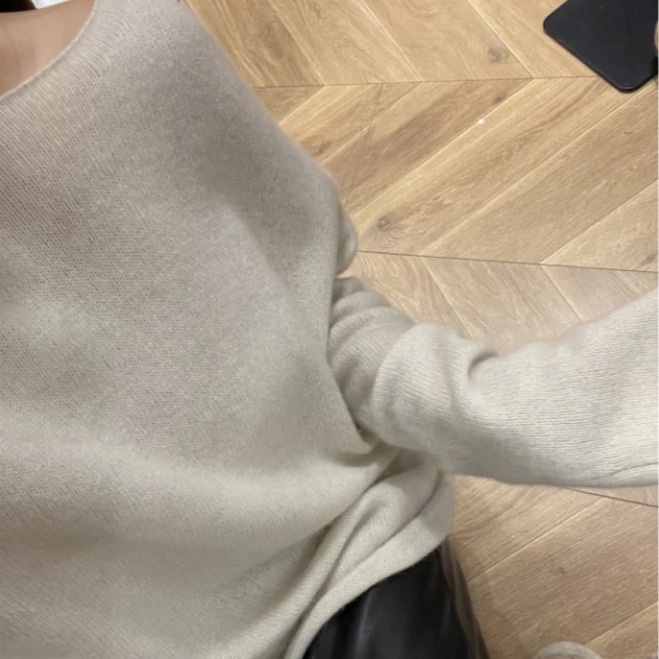 MANYI  氛围感慵懒风秋冬羊毛毛衣气质船领毛衣宽松遮肉上衣女2