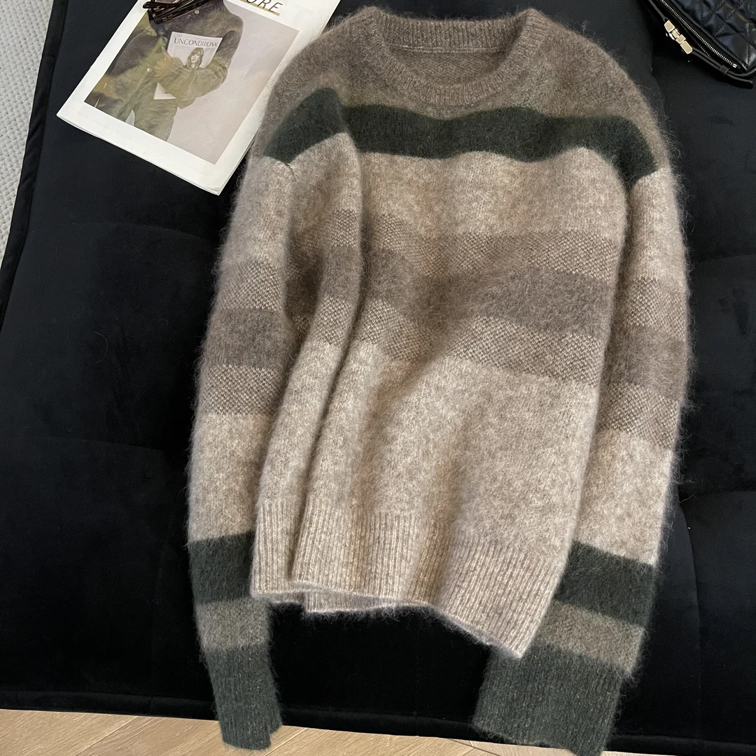 MANYI  进口超幼崽马海毛➕羊绒拼色渐变高克重毛衣女套头