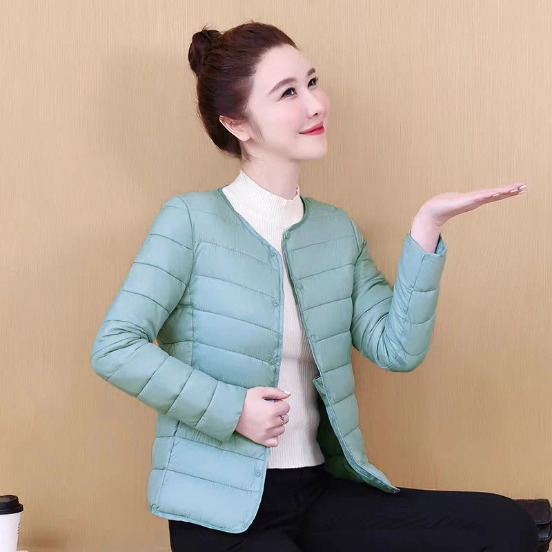 轻薄棉服女圆领内穿修身贴身保暖外套棉衣