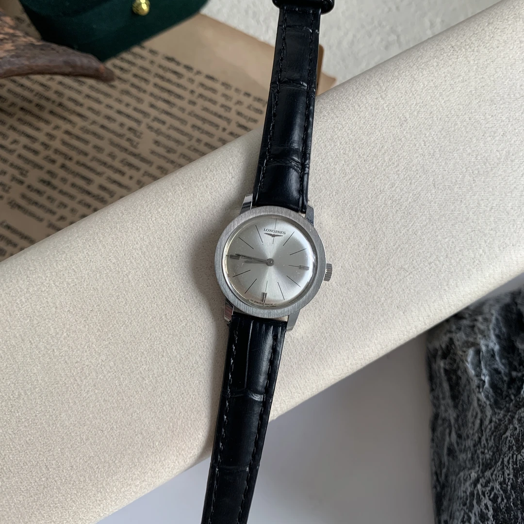 95新 Longines/浪琴 -50中古复古/黑皮带/白盘/24mm/浪琴女表