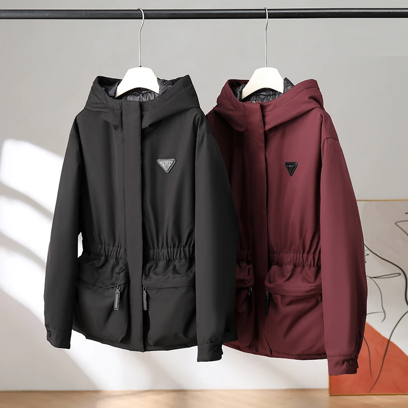 限量/品质款~防风防水90白鹅绒工装风冲锋衣羽绒服女连帽收腰外套