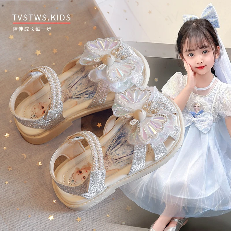 女童凉鞋包头2024新爆款儿童闪亮公主鞋夏款女孩宝宝软底水晶凉鞋