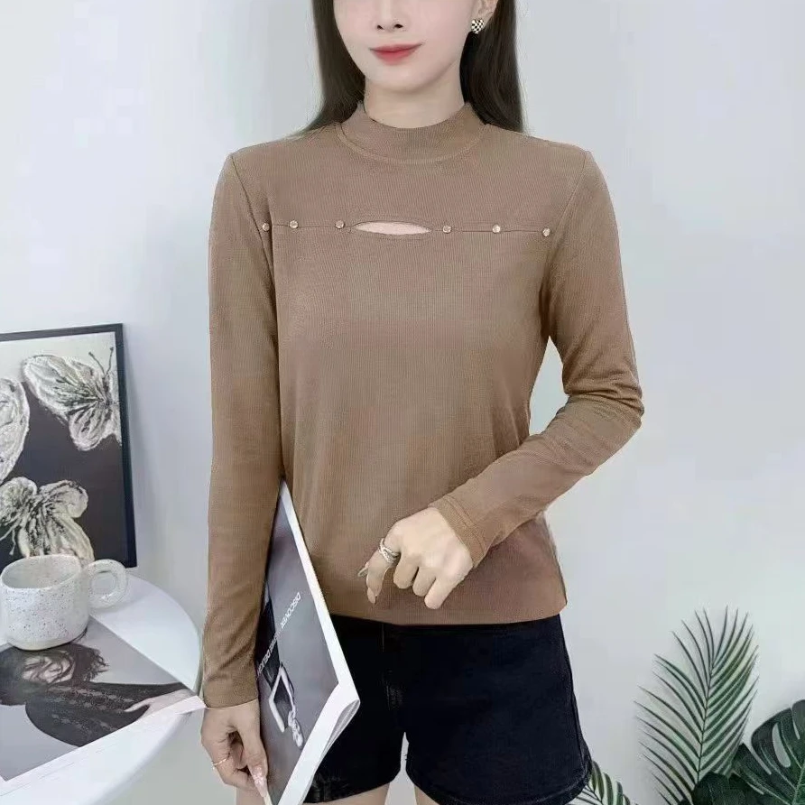 修身显瘦洋气半高领T恤打底衫女秋冬新款时尚内搭上衣619#