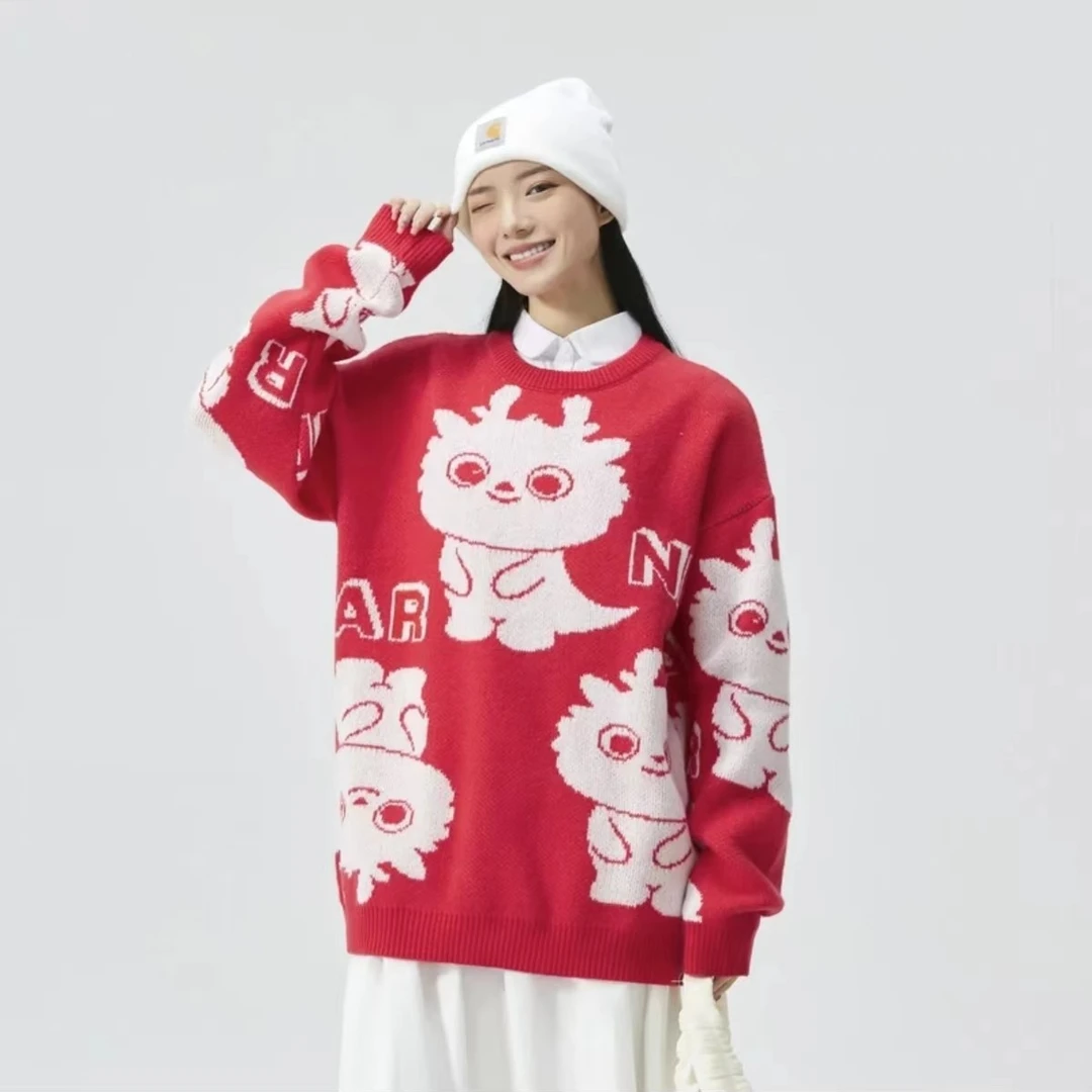 卡通图案毛衣秋冬新款针织衫男女同款宽松长袖上衣2524#