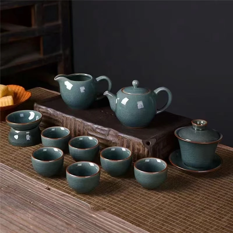 蜜色开片哥窑茶具套装陶瓷家用办公简约茶壶盖碗高档礼盒送礼自用