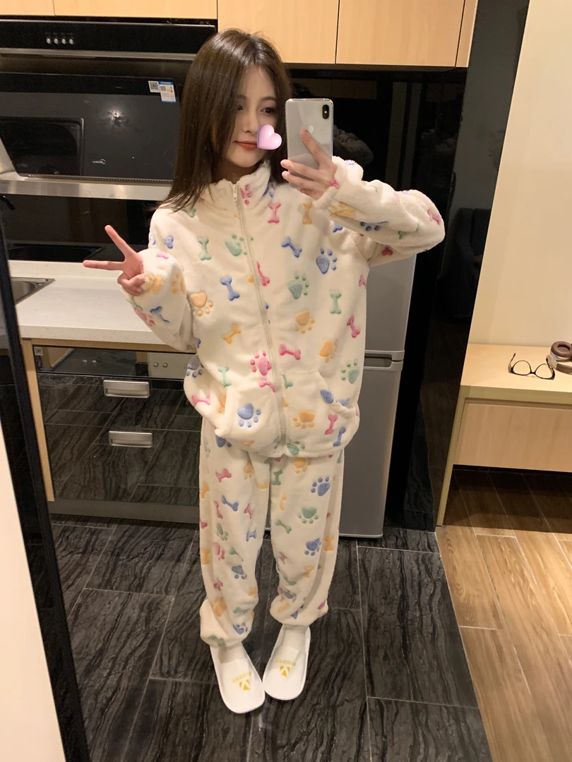 睡衣女冬季加厚加绒秋冬款甜美家居公主风学生宿舍法兰绒家居服