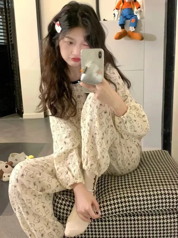 温柔女春秋款学生可爱长袖套装2023年宽松网红爆款兔子秋季家居服