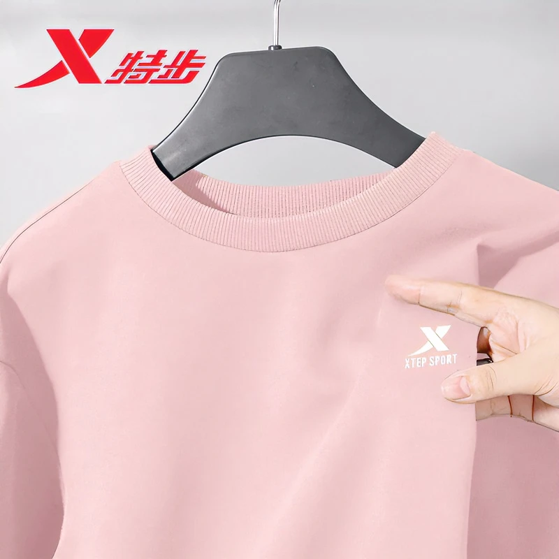 特步加绒女秋季新款圆领长袖套头衫上衣官方旗舰休闲跑步运动服女