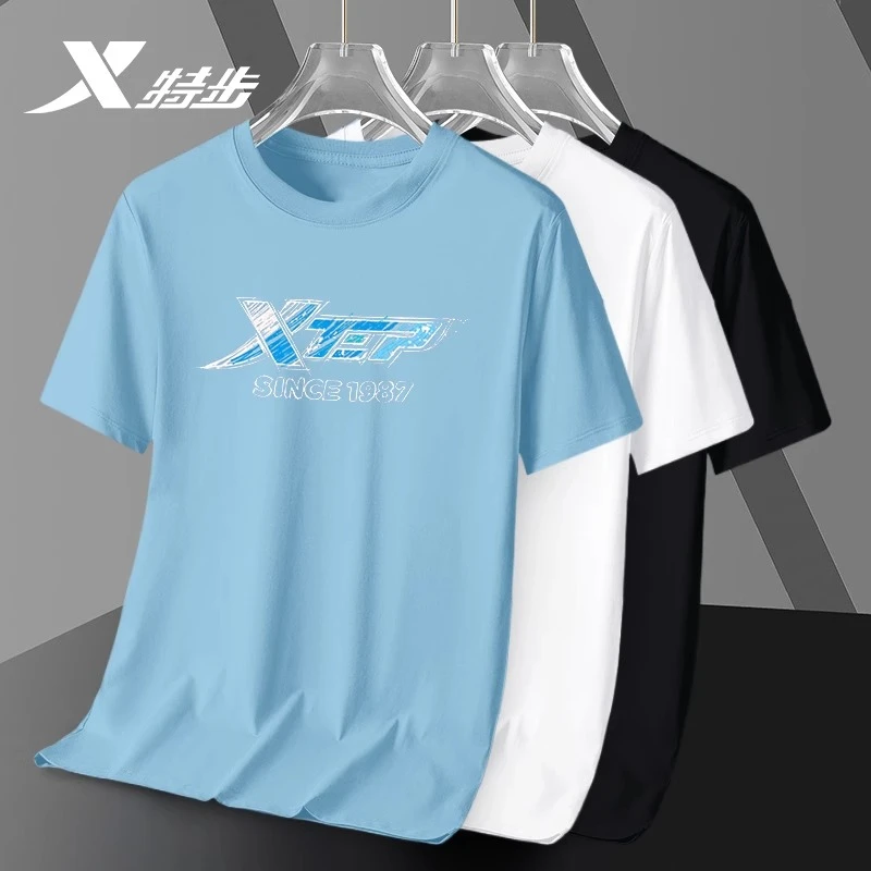 特步纯棉短袖男夏季新款圆领透气t恤官方正品男士半袖运动服上衣