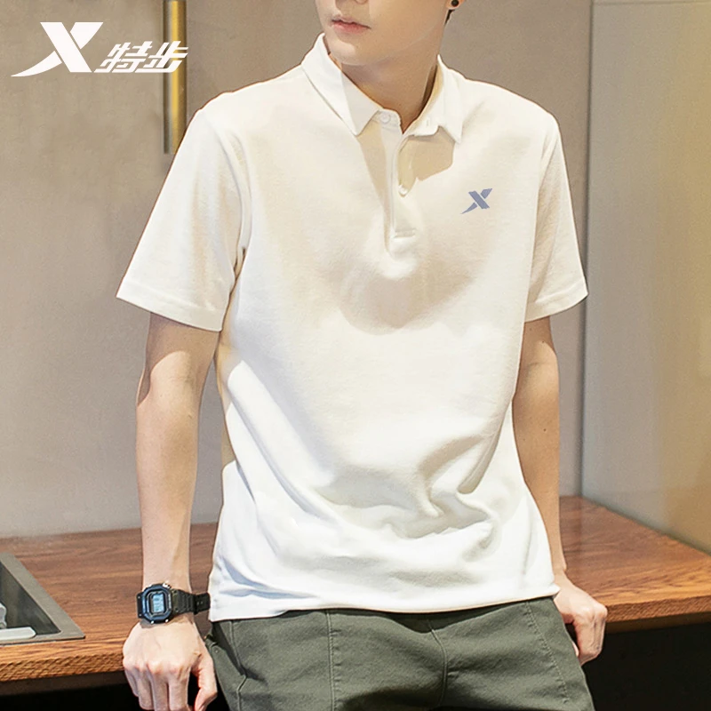 特步POLO衫短袖t恤男2025夏季透气速干正品白色正品体恤翻领上衣