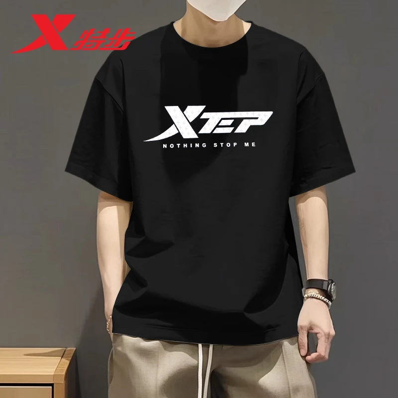 特步短袖t恤男夏季大码宽松运动透气正品半袖正品棉体恤休闲上衣