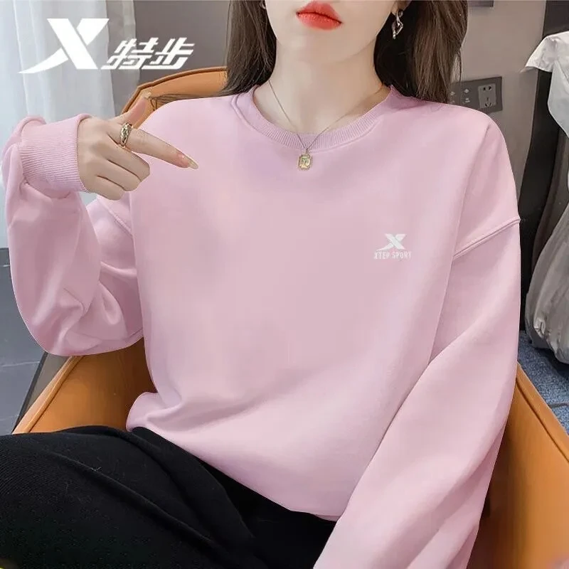 特步圆领卫衣女时尚秋季长袖套头衫运动衣上衣休闲官方正品运动服