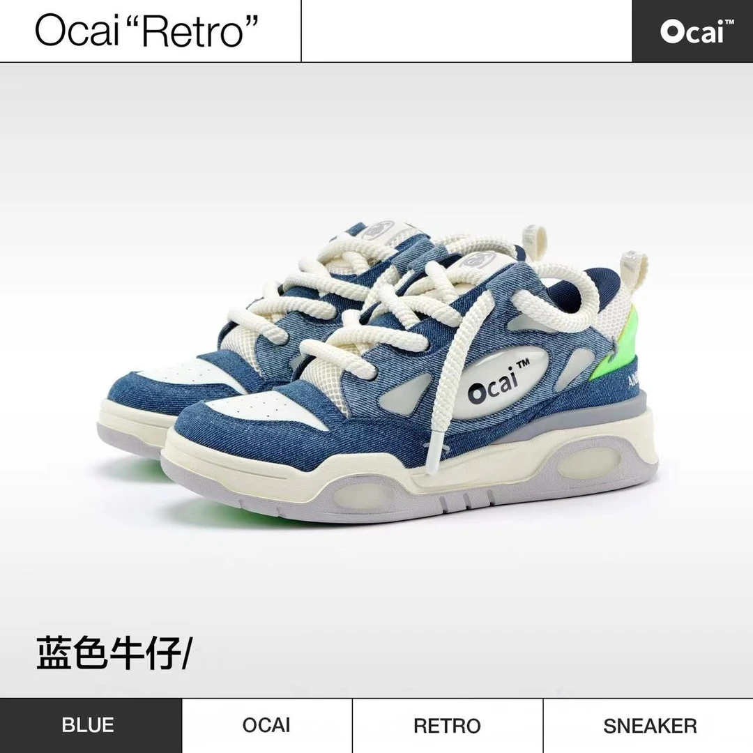 OcaiRETRO老爹鞋 蓝色牛仔复古大面包鞋小白鞋国潮牌运动鞋滑板鞋