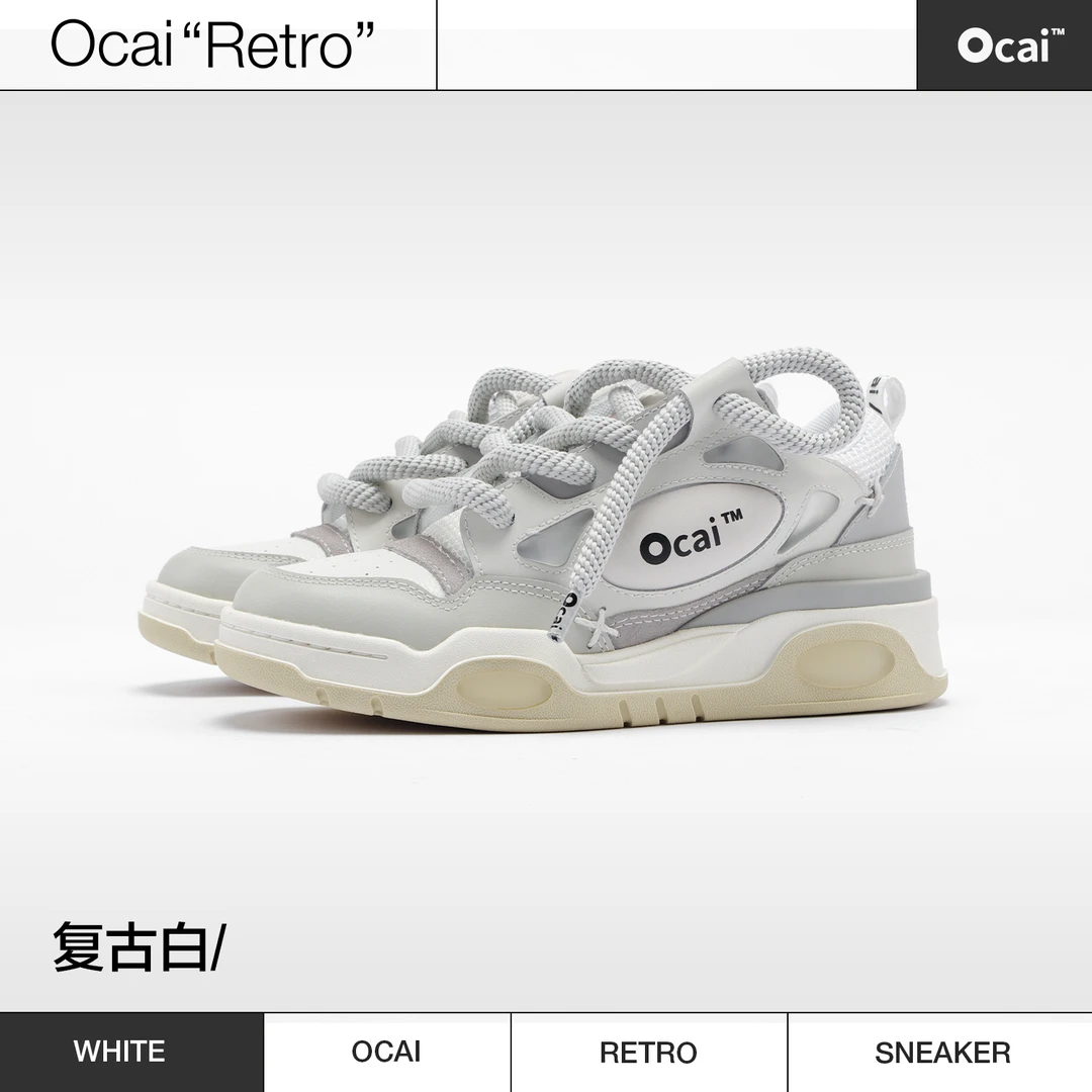 OcaiRETRO 秋季透气大面包鞋复古老爹国潮牌运动滑板鞋时尚小白鞋