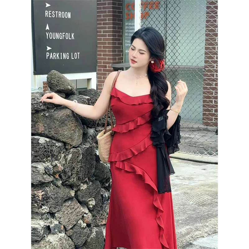 现货 07004C+06097C 微胖夏季法式赫本风黑色气质吊带裙