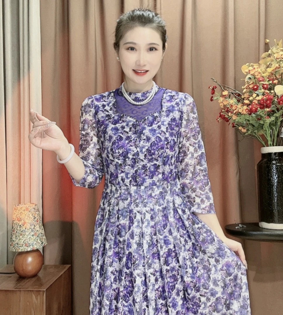 S 1371#女连衣裙妈妈装显瘦时尚春秋冬装气质修身连衣裙