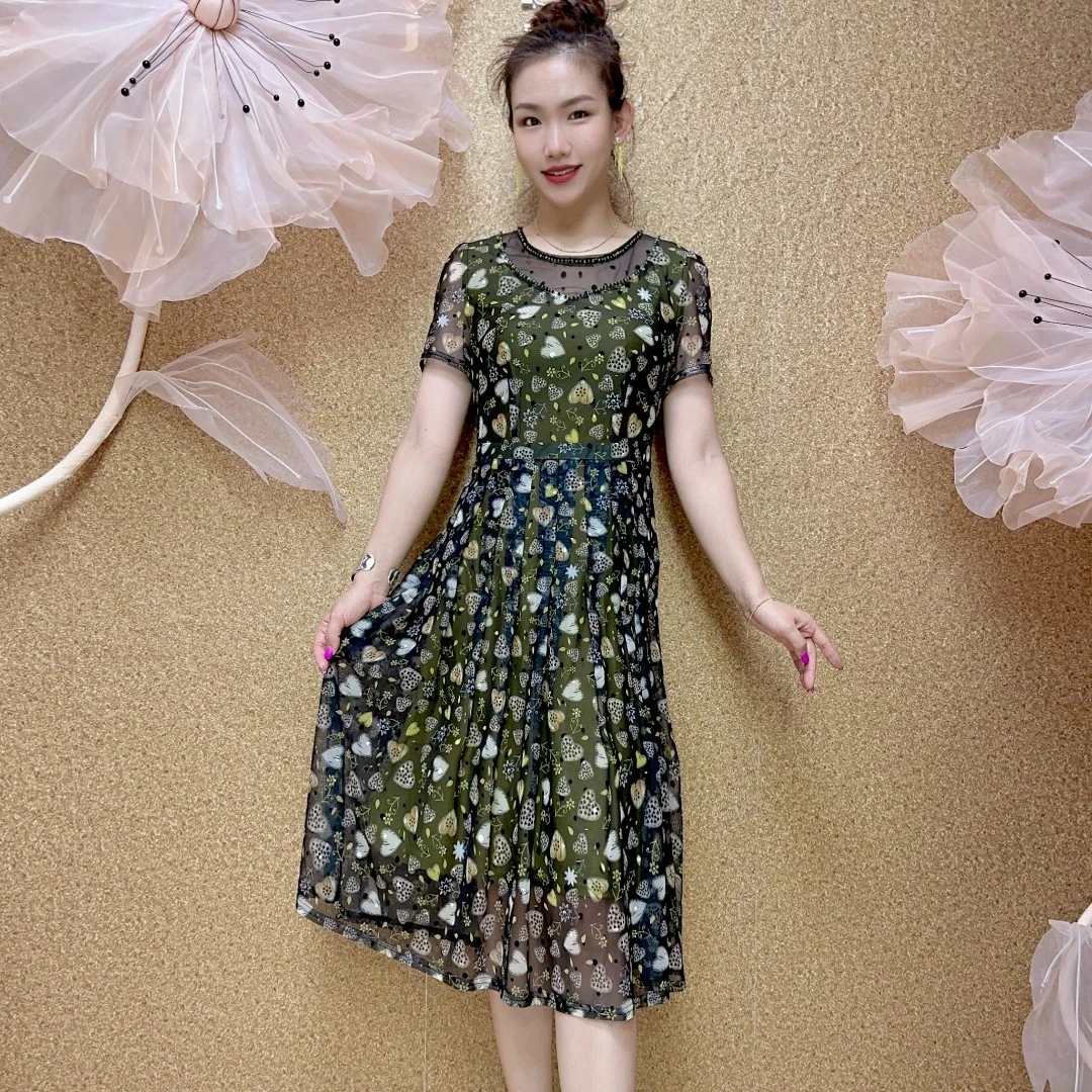 S 1115#修身气质优雅夏季妈妈装连衣裙