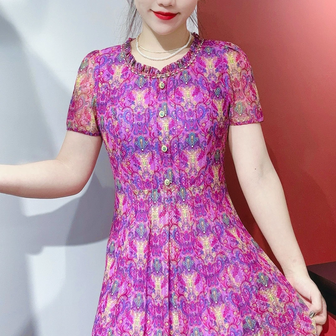 D 1332 #优雅气质妈妈装时尚夏季舒适柔软薄款弹力透气连衣裙