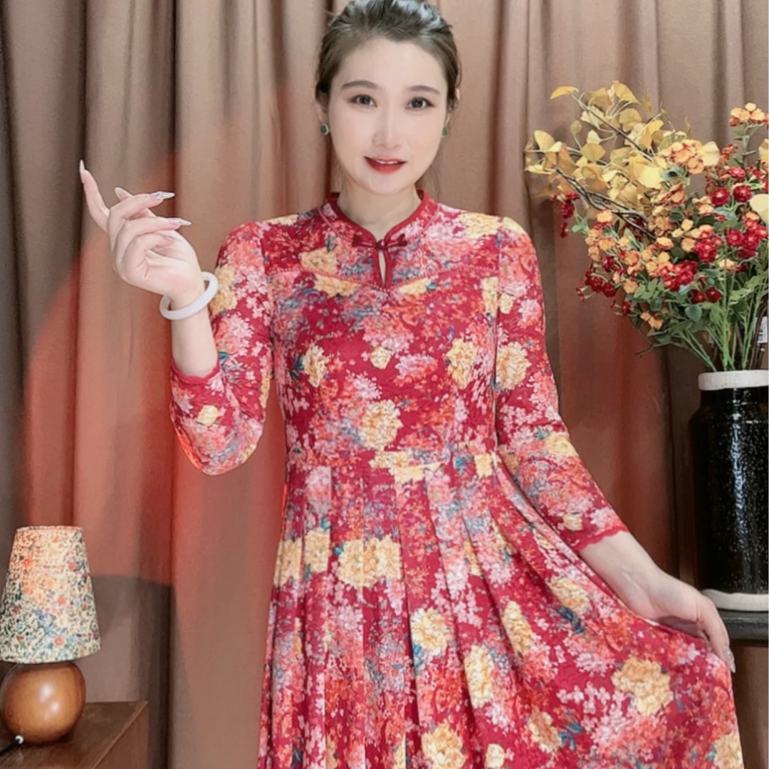 S 1372#女连衣裙妈妈装显瘦时尚春秋冬装气质修身连衣裙