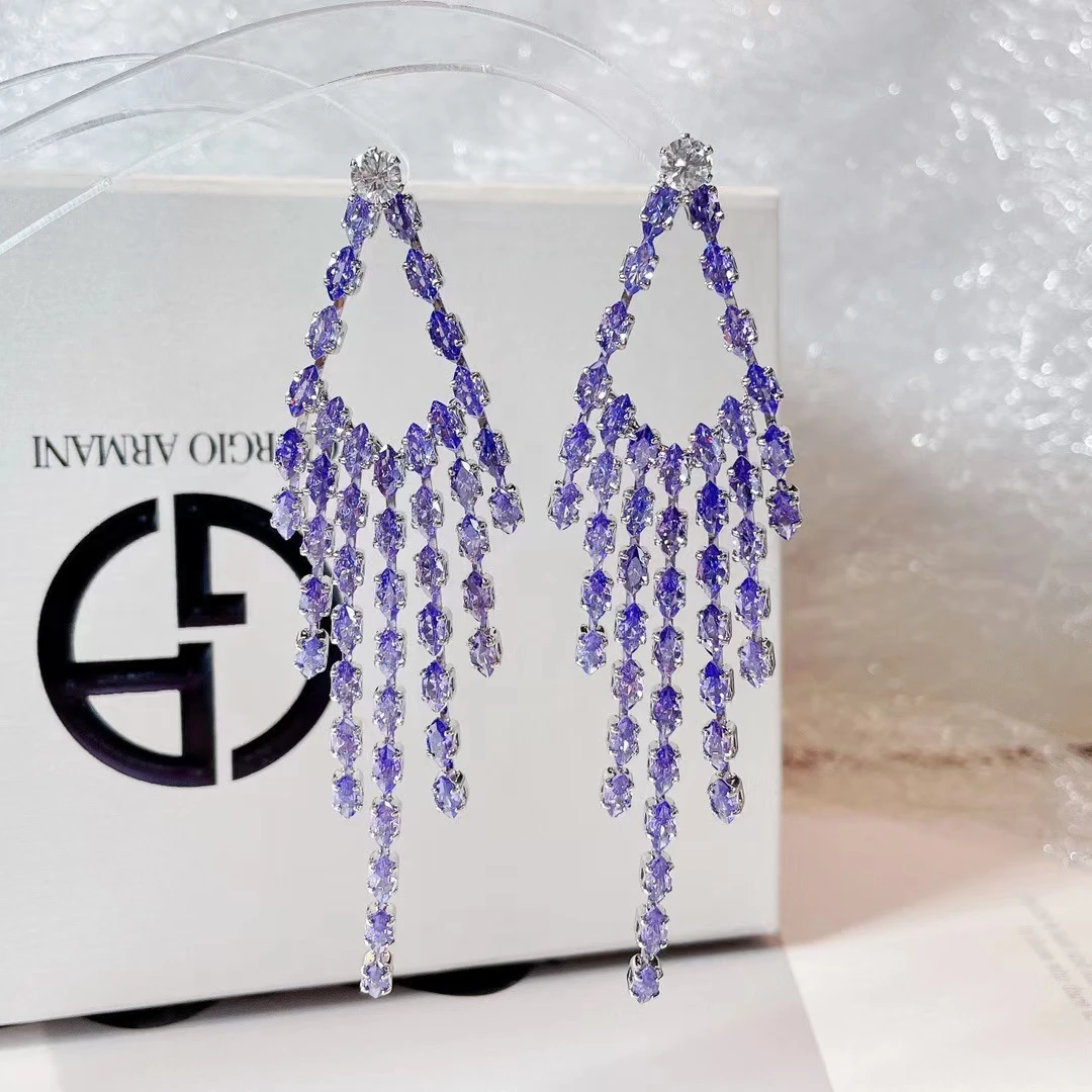 铜合金合成锆石耳饰 299气质时尚百搭紫色设计师高贵奢华奢华流苏