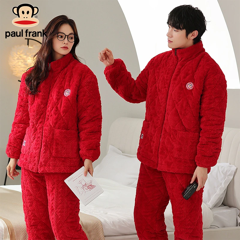 大嘴猴paul frank法兰绒加厚男女家居服夹棉情侣睡衣套装冬款