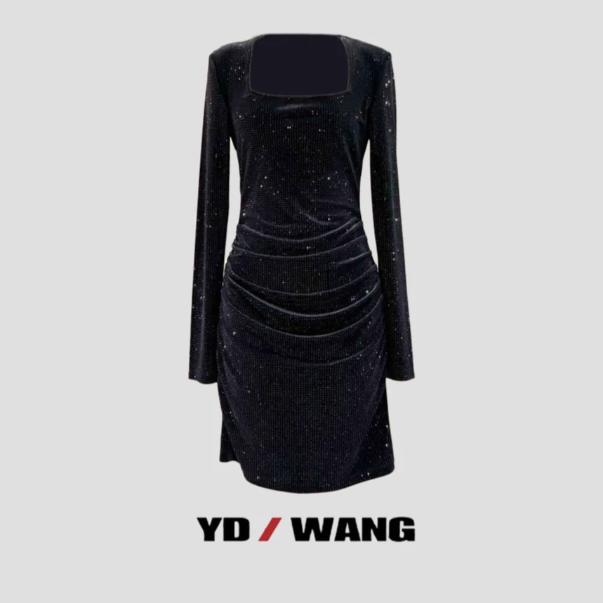 丝绒满钻藏肉连衣裙   时尚休闲气质女士修身连衣裙