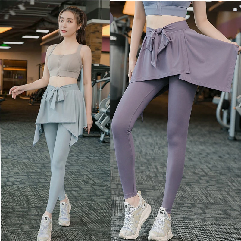 运动健身房裤裙女大码200斤高腰提臀假两件跑步速干口袋瑜伽裤子