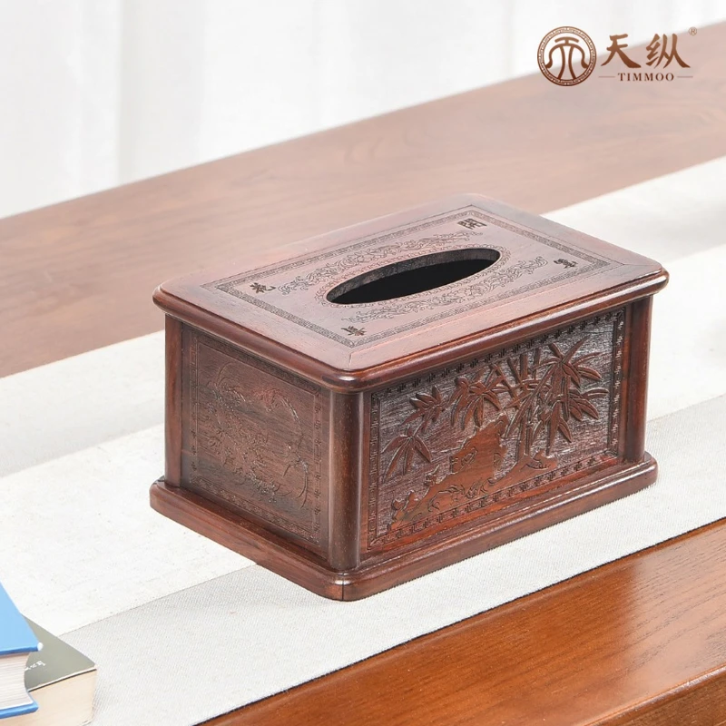 天纵大红酸枝花开富贵纸巾盒@@CH0361-1