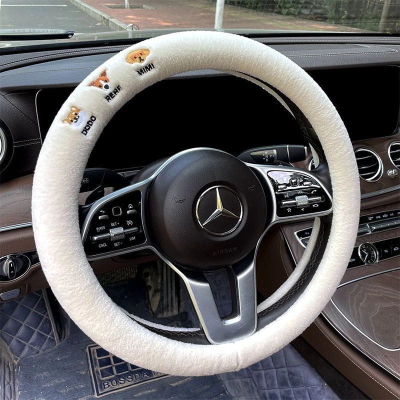 汽车方向盘套冬季毛绒春高档简约可爱男女士吸汗防滑D型套通用L